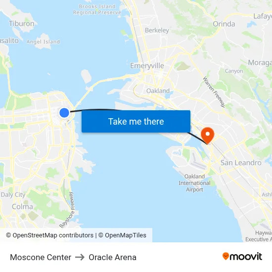 Moscone Center to Oracle Arena map