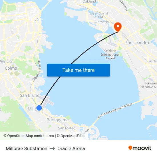 Millbrae Substation to Oracle Arena map