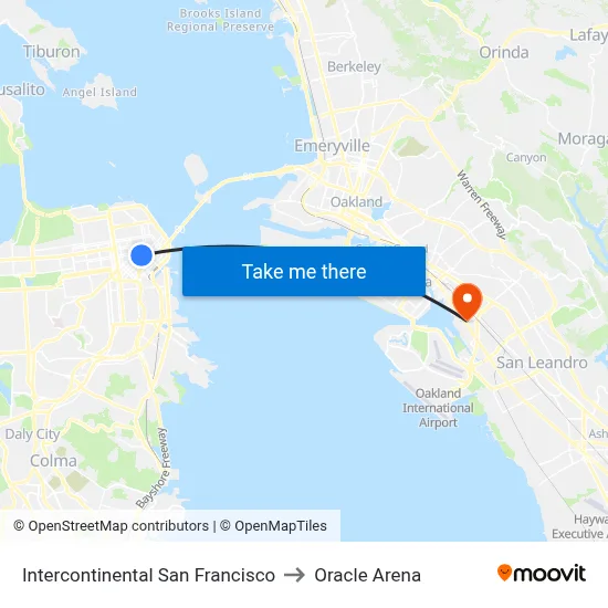 Intercontinental San Francisco to Oracle Arena map