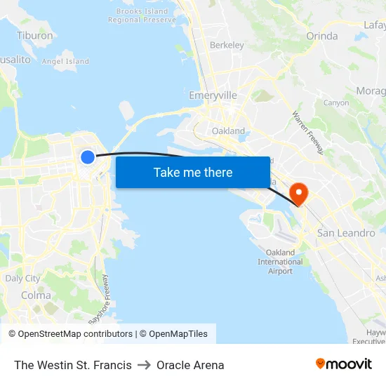 The Westin St. Francis to Oracle Arena map