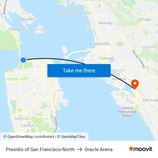 Presidio of San Francisco-North to Oracle Arena map