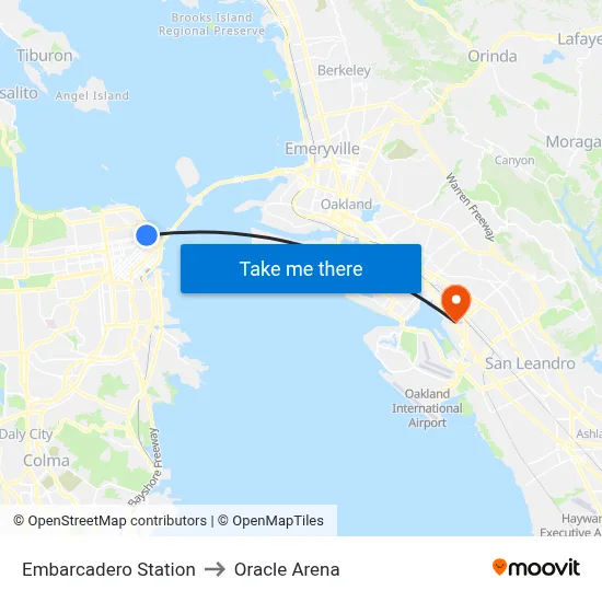 Embarcadero Station to Oracle Arena map