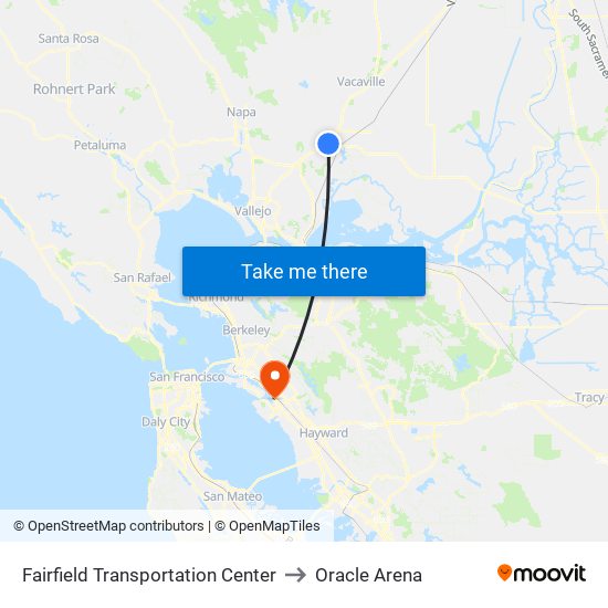Fairfield Transportation Center to Oracle Arena map