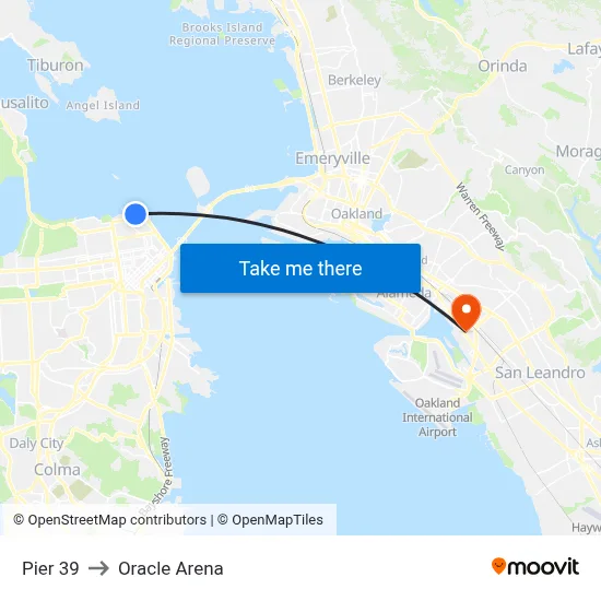 Pier 39 to Oracle Arena map