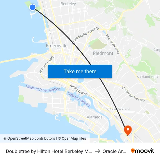 Doubletree by Hilton Hotel Berkeley Marina to Oracle Arena map