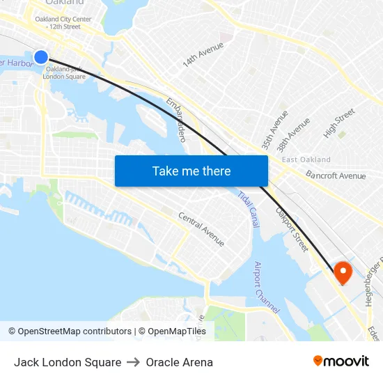 Jack London Square to Oracle Arena map