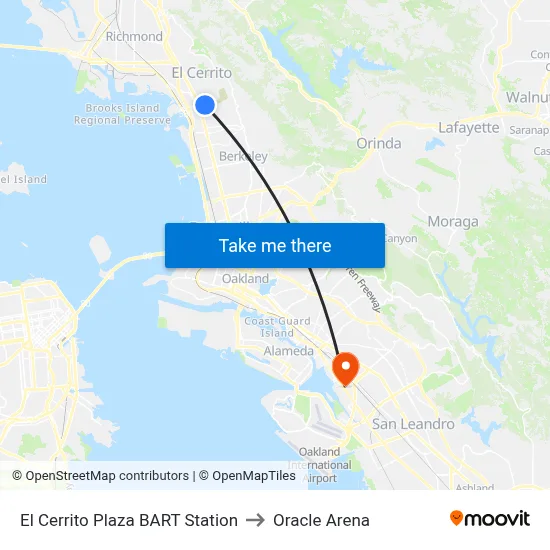 El Cerrito Plaza BART Station to Oracle Arena map