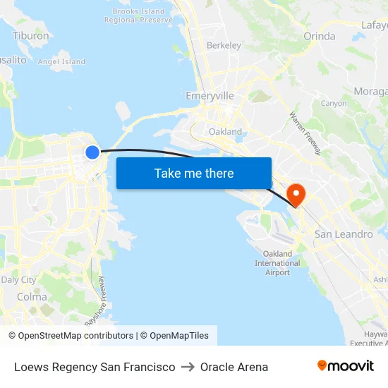 Loews Regency San Francisco to Oracle Arena map