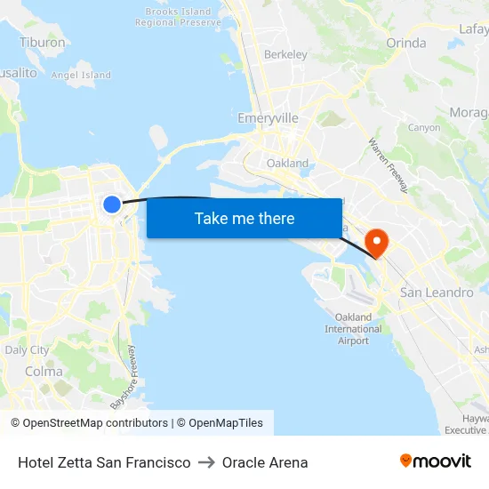 Hotel Zetta San Francisco to Oracle Arena map