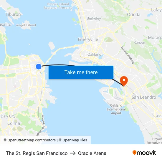 The St. Regis San Francisco to Oracle Arena map