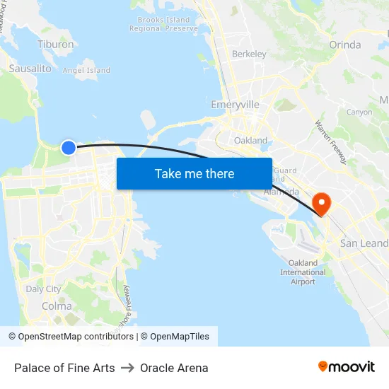 Palace of Fine Arts to Oracle Arena map