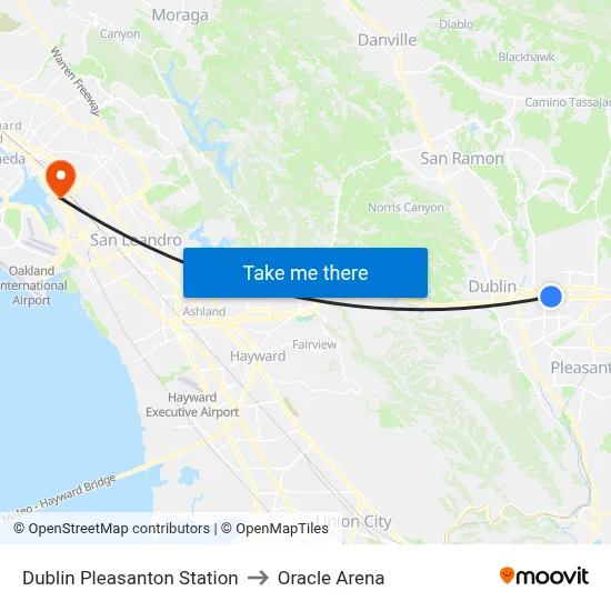 Dublin Pleasanton Station to Oracle Arena map