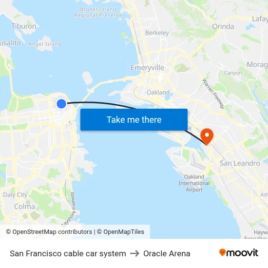 San Francisco cable car system to Oracle Arena map