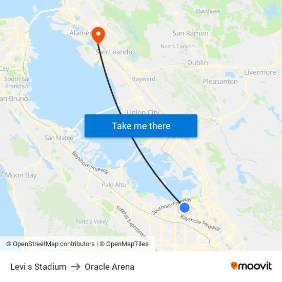 Levi s Stadium to Oracle Arena map
