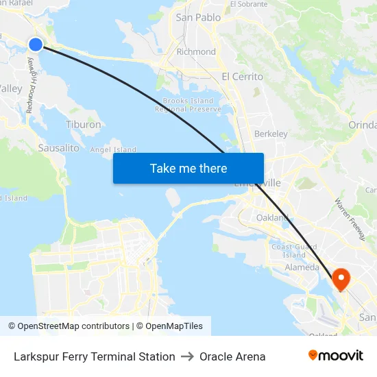Larkspur Ferry Terminal Station to Oracle Arena map