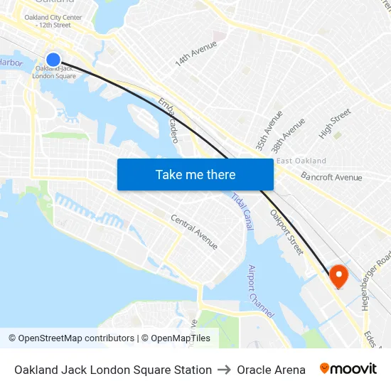 Oakland Jack London Square Station to Oracle Arena map