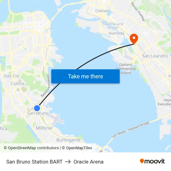 San Bruno Station BART to Oracle Arena map