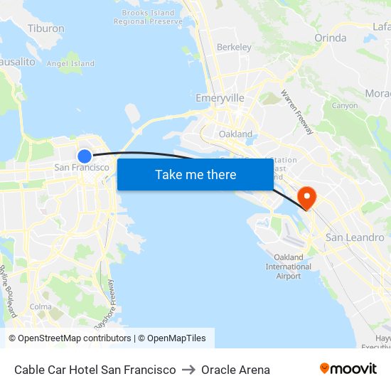 Cable Car Hotel San Francisco to Oracle Arena map