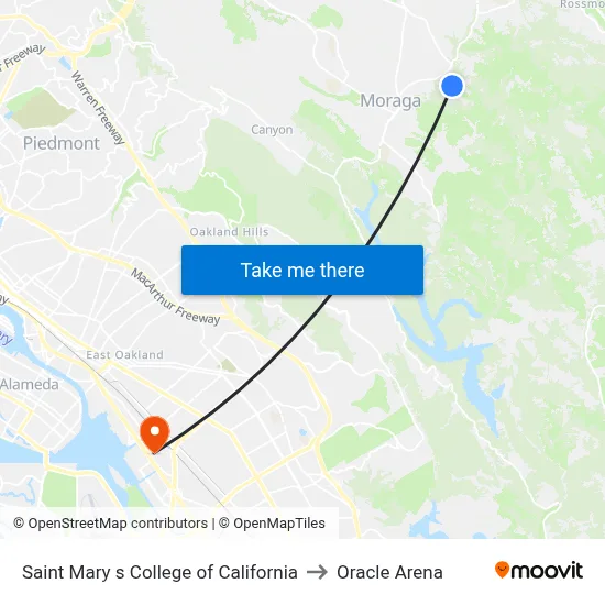 Saint Mary s College of California to Oracle Arena map
