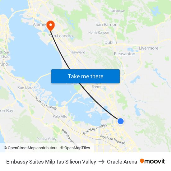 Embassy Suites Milpitas Silicon Valley to Oracle Arena map