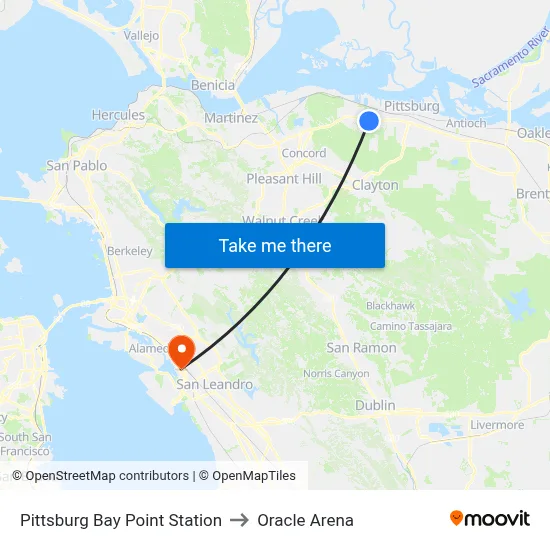 Pittsburg Bay Point Station to Oracle Arena map