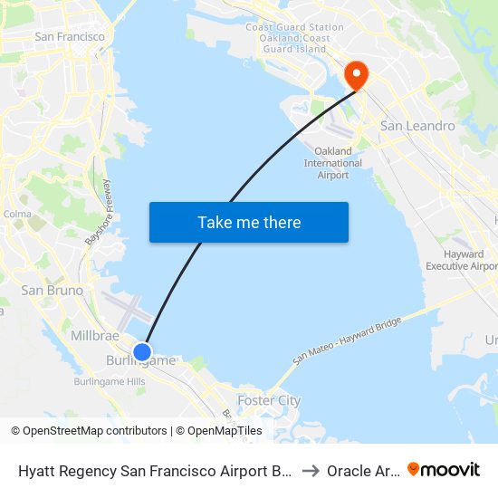 Hyatt Regency San Francisco Airport Burlingame to Oracle Arena map