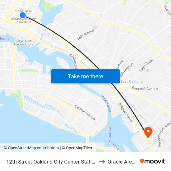 12th Street Oakland City Center Station to Oracle Arena map