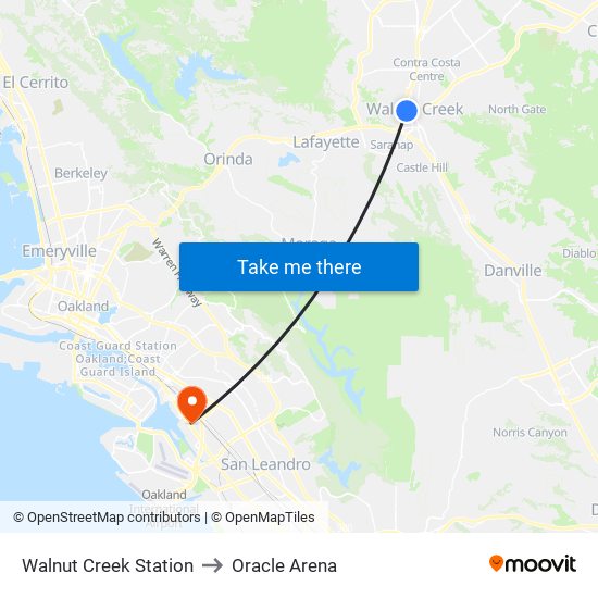 Walnut Creek Station to Oracle Arena map