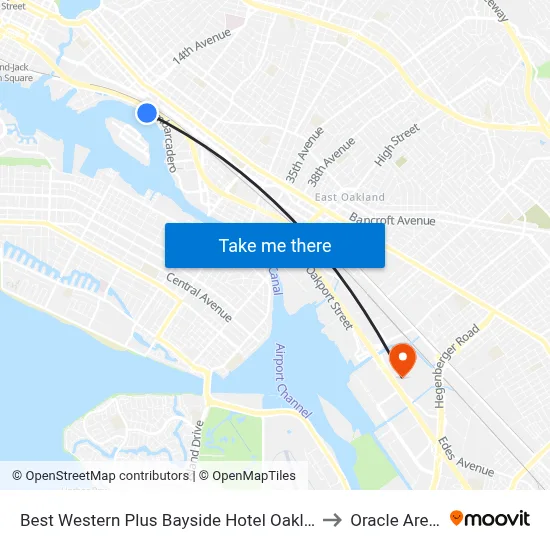 Best Western Plus Bayside Hotel Oakland to Oracle Arena map