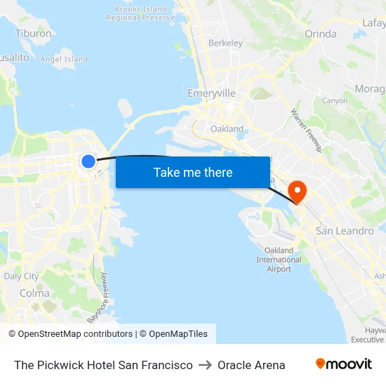 The Pickwick Hotel San Francisco to Oracle Arena map