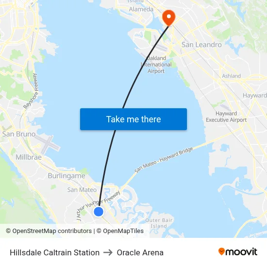 Hillsdale Caltrain Station to Oracle Arena map