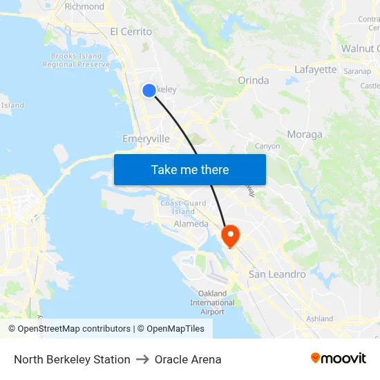 North Berkeley Station to Oracle Arena map