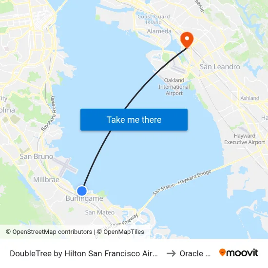 DoubleTree by Hilton San Francisco Airport Burlingame to Oracle Arena map