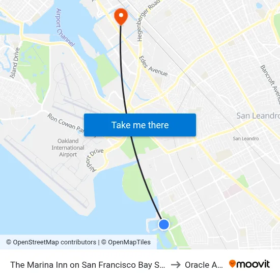 The Marina Inn on San Francisco Bay San Leandro to Oracle Arena map