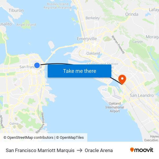 San Francisco Marriott Marquis to Oracle Arena map