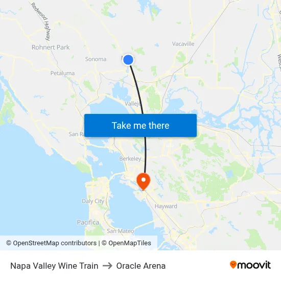 Napa Valley Wine Train to Oracle Arena map