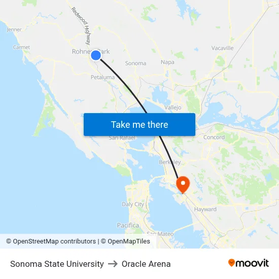 Sonoma State University to Oracle Arena map