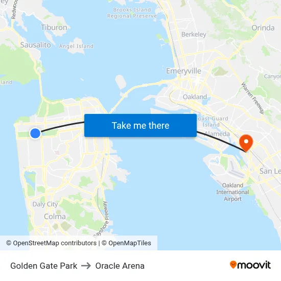 Golden Gate Park to Oracle Arena map