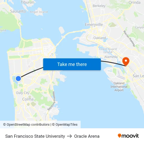 San Francisco State University to Oracle Arena map