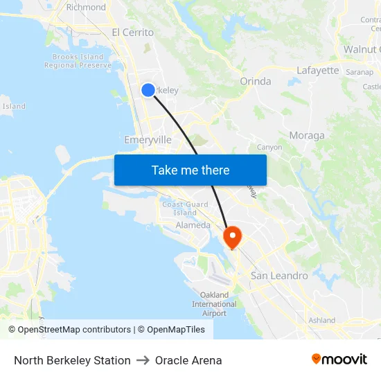 North Berkeley Station to Oracle Arena map