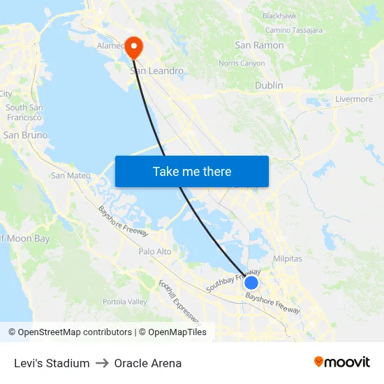 Levi's Stadium to Oracle Arena map