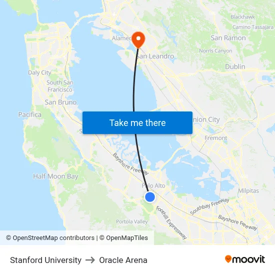 Stanford University to Oracle Arena map