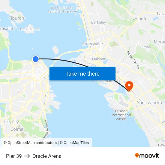 Pier 39 to Oracle Arena map
