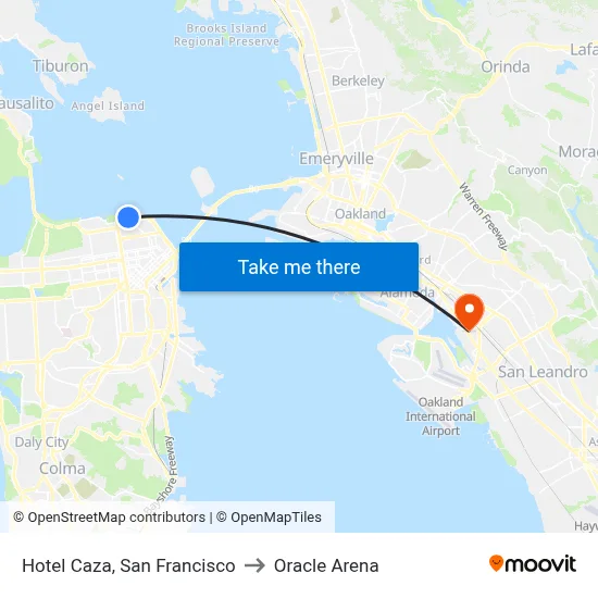 Hotel Caza, San Francisco to Oracle Arena map