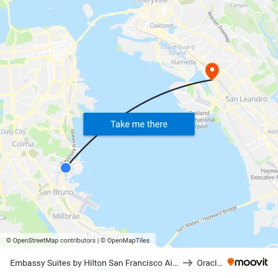 Embassy Suites by Hilton San Francisco Airport Oyster Point, South San Francisco to Oracle Arena map