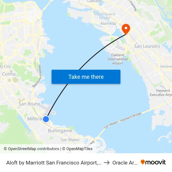 Aloft by Marriott San Francisco Airport, Millbrae to Oracle Arena map