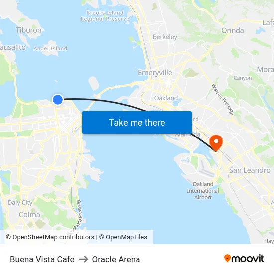 Buena Vista Cafe to Oracle Arena map