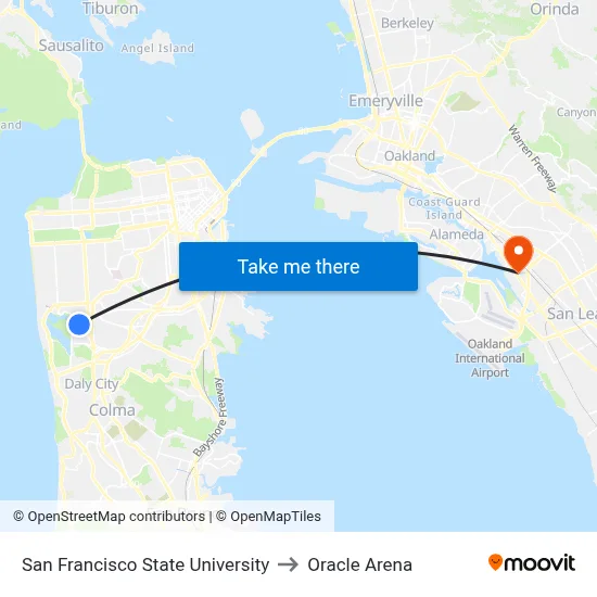 San Francisco State University to Oracle Arena map