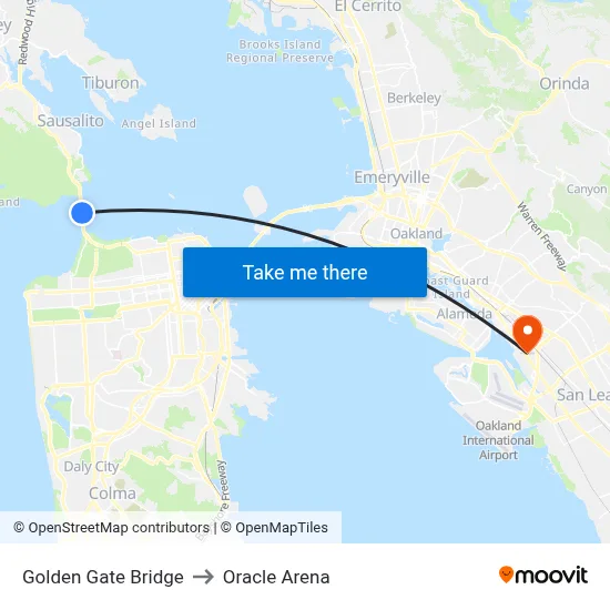 Golden Gate Bridge to Oracle Arena map