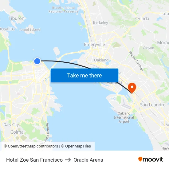 Hotel Zoe San Francisco to Oracle Arena map